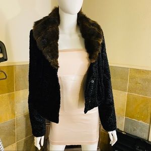 Black Rivet Faux Fur Crop Jacket